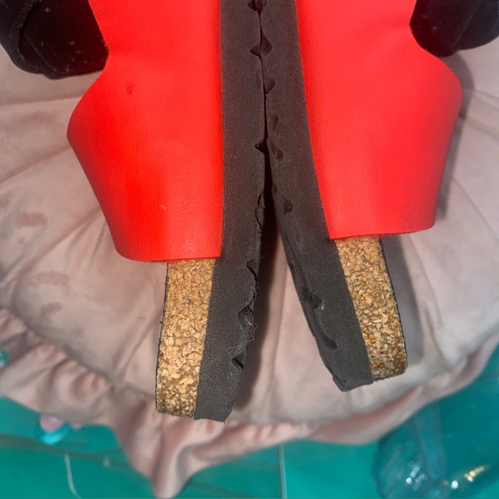 Birkenstock Two-Tone Black and Red Slide Sandals - Picture 2 of 5